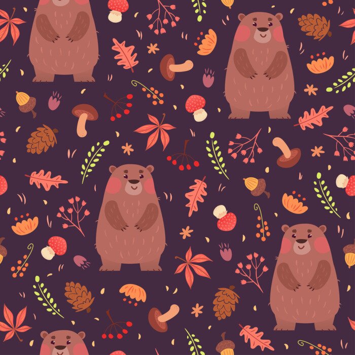 Tapete Bären und Kräuter nahtlose Muster
