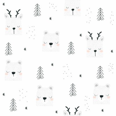 Tapete Bären und Rentiere im Winterwald