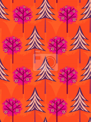 Tapete Bäume auf orangefarbenem Hintergrund