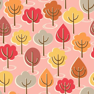 Tapete Bäume in Herbstfarben auf rosa Hintergrund