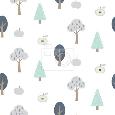 Tapete Bäume und Früchte auf weißem Hintergrund