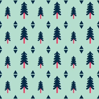 Tapete Bäume und geometrische Formen auf grünem Hintergrund