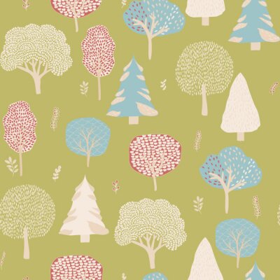 Tapete Bäume und Pflanzen auf grünem Hintergrund