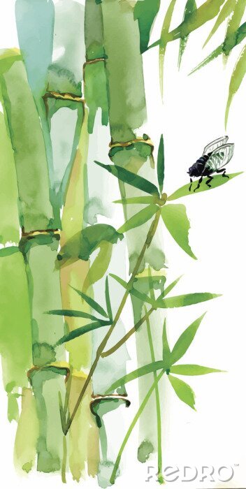 Tapete Bambus Motiv mit Insekten