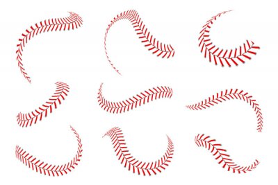 Tapete Baseball Schnürsenkel gesetzt. Baseballstiche mit roten Fäden. Sportgrafische Elemente und nahtlose Pinsel. Rote Schnürsenkel und Stiche