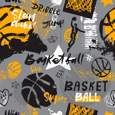 Tapete Basketball - Sportmuster im Grunge-Stil