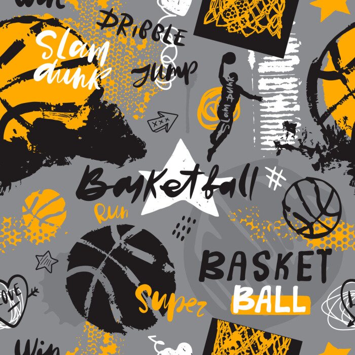 Tapete Basketball - Sportmuster im Grunge-Stil