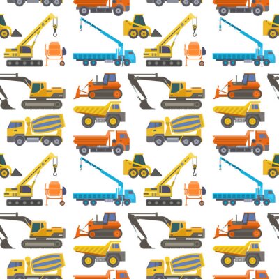 Tapete Bau Lieferwagen Vektor Transport Fahrzeug konstruieren und Straße LKW Maschine Ausrüstung große Plattform Industrie LKW nahtlose Muster Hintergrund Illustration.