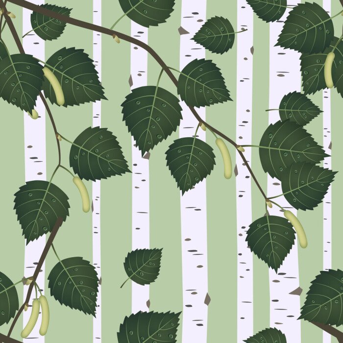 Tapete Baumstämme auf grünem Hintergrund