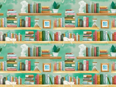 Tapete B?cherregale und Katzen