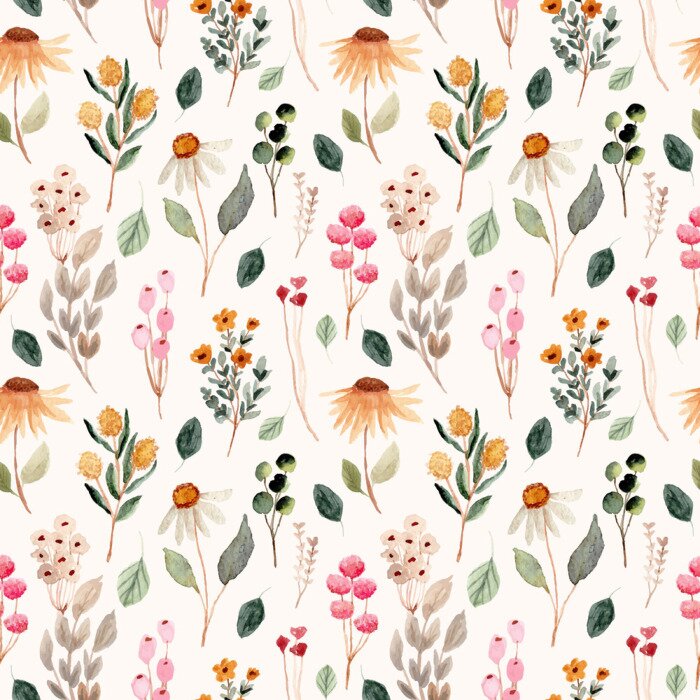 Tapete beautiful flower meadow watercolor seamless pattern