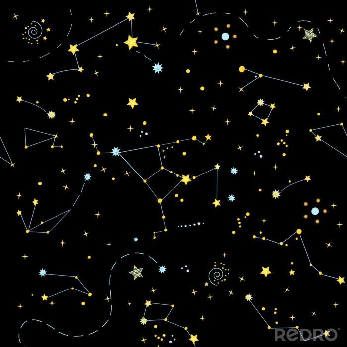 Tapete Beautiful galaxy seamless texture on the black background. Vector illustration