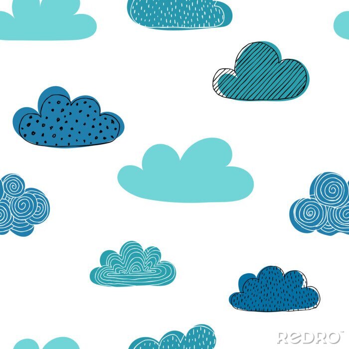 Tapete Beautiful seamless pattern of doodle clouds. design background greeting cards and invitations and for baby clothes.