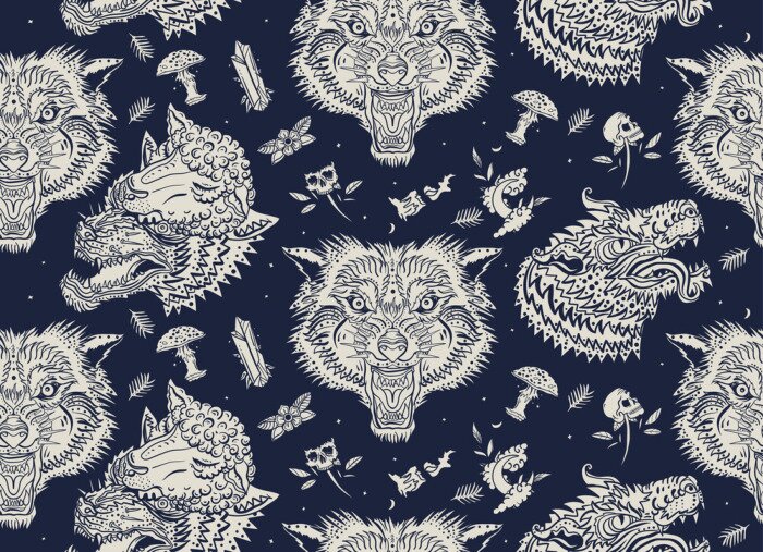 Tapete Bedrohliche Wolfsköpfe