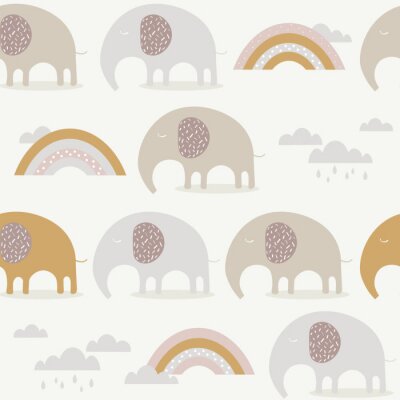 Tapete Beige Elefanten im skandinavischen Stil
