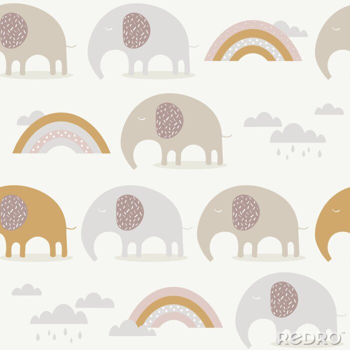 Tapete Beige Elefanten im skandinavischen Stil