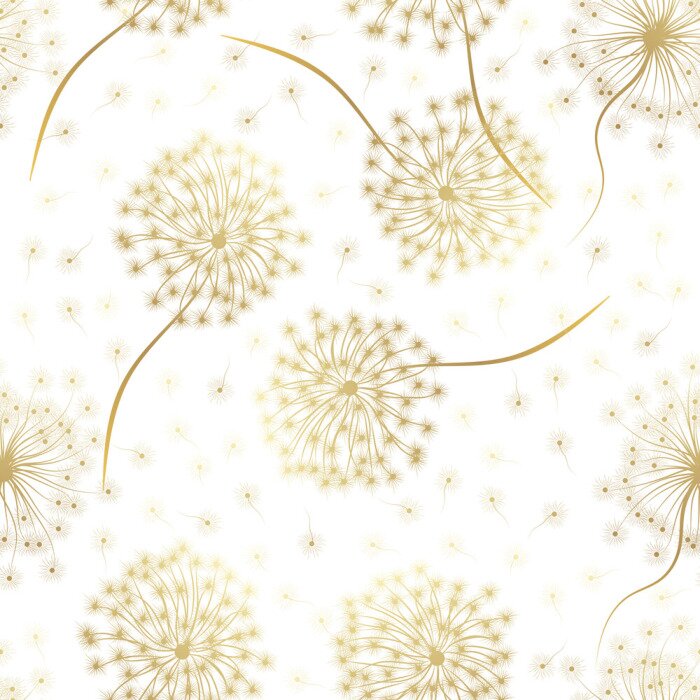 Tapete Beigefarbene Pusteblumen auf weißem Hintergrund Grafik