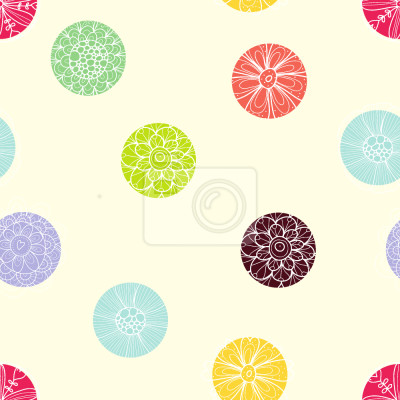 Tapete Beigefarbenes Motiv mit bunten verzierten Kreisen