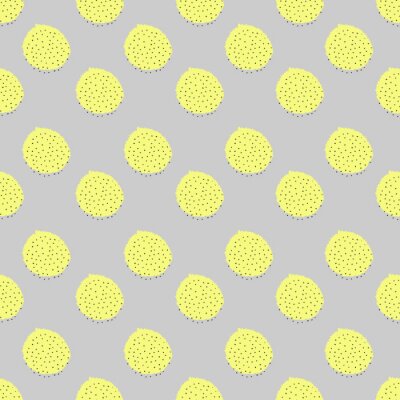 Beigefarbenes Motiv mit gelben Kreisen und schwarzen Punkten
