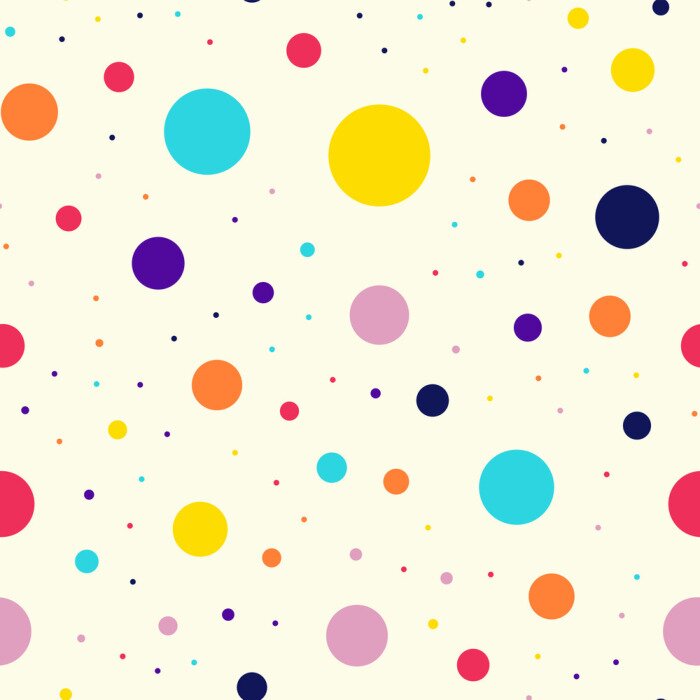 Tapete Beigefarbenes Muster mit großen und kleinen bunten Punkten