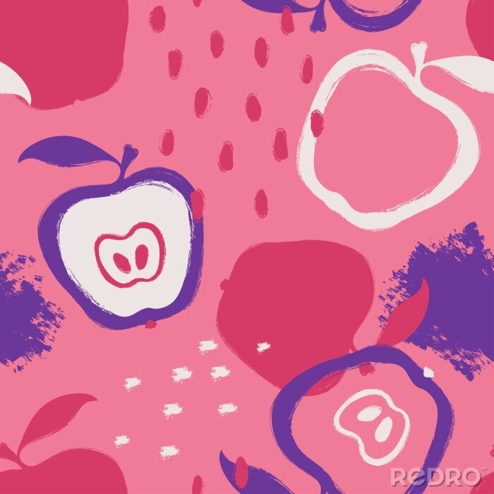 Tapete Bemalte Äpfel in rosa und lila Farben