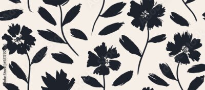 Tapete Bemalte Blumen auf beigem Hintergrund