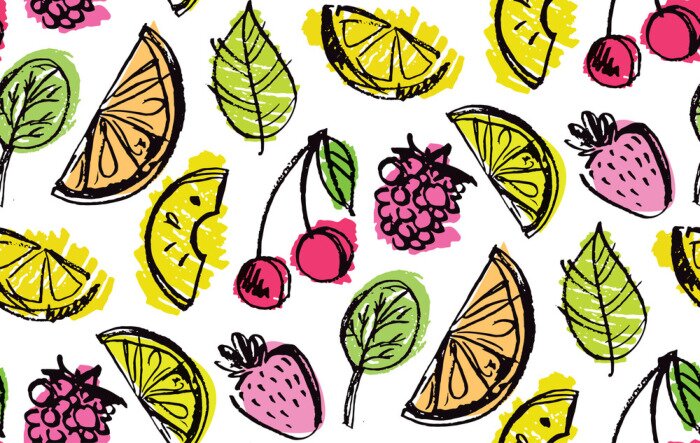 Tapete Bemalte kleine bunte Früchte