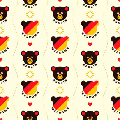 Tapete Berlin seamless patterns design, with comic bear and colors of German flag. Vector illustration.