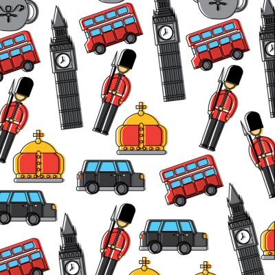 Bewachung Big Ben Doppel Decker Bus Krone London Vereinigtes Königreich Musterbild Vektor Illustration Design