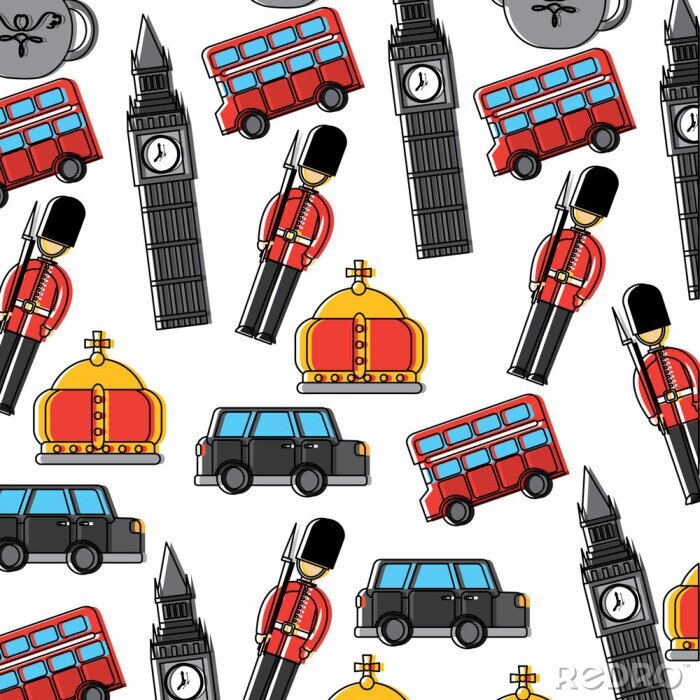 Tapete Bewachung Big Ben Doppel Decker Bus Krone London Vereinigtes Königreich Musterbild Vektor Illustration Design