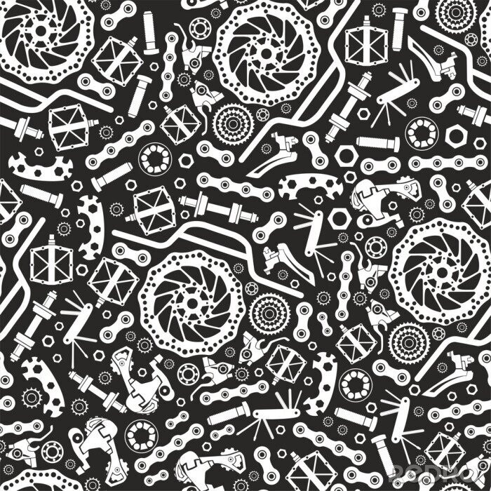 Tapete Bicycles. Seamless pattern of bicycle parts. Isolated vector image.
