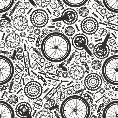 Tapete Bicycles. Seamless pattern of bicycle parts. Isolated vector image.
