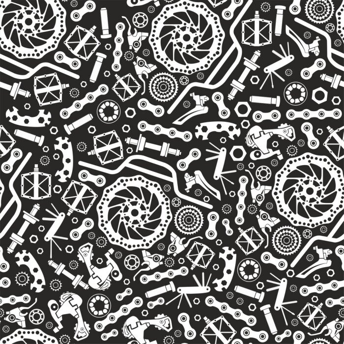 Tapete Bicycles. Seamless pattern of bicycle parts. Isolated vector image.