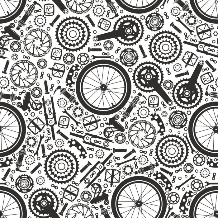 Tapete Bicycles. Seamless pattern of bicycle parts. Isolated vector image.