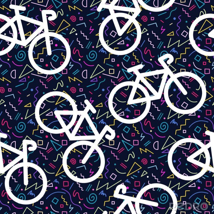 Tapete Bike retro nahtlose Muster Outline 80er Farbe