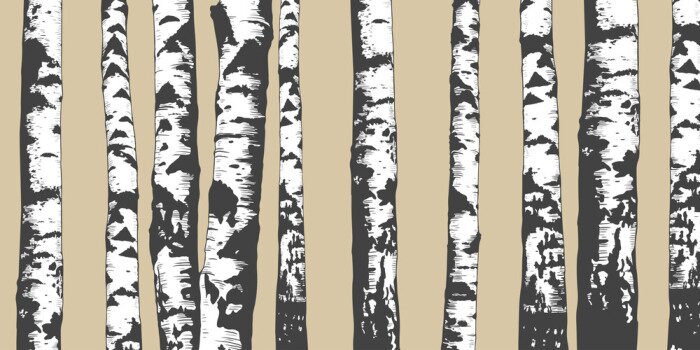 Tapete Birken auf beigem Hintergrund