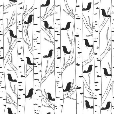 Tapete Birkenstämme und Blätter