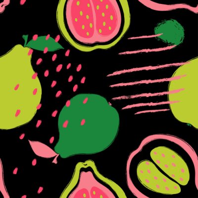 Tapete Birnen auf schwarzem Hintergrund mit geometrischen Formen