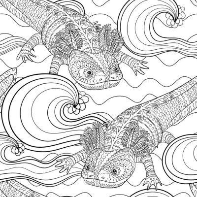 Tapete Black and white seamles oceanic pattern for coloring.