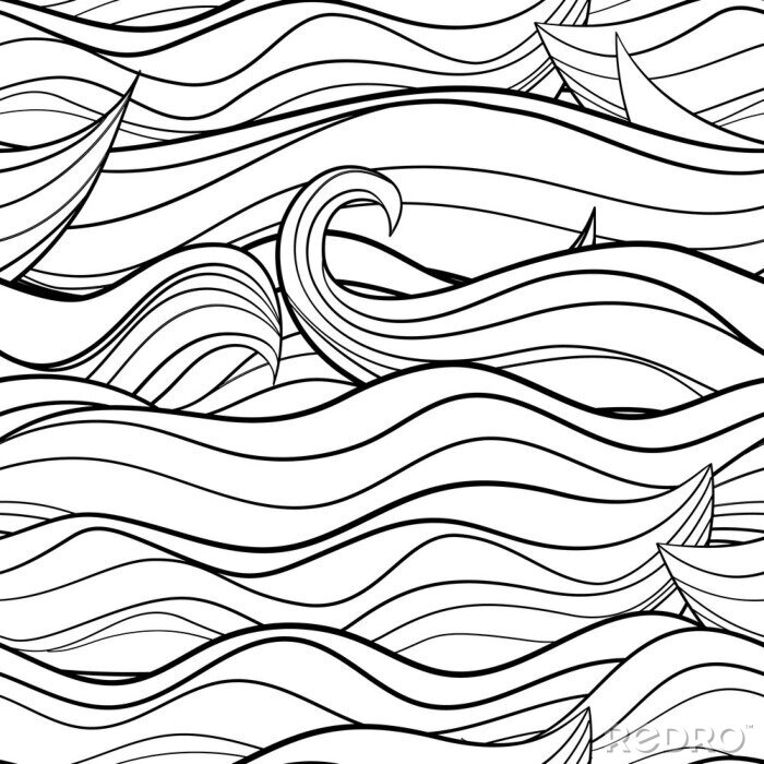 Tapete Black and white seamles pattern with oceanic waves.