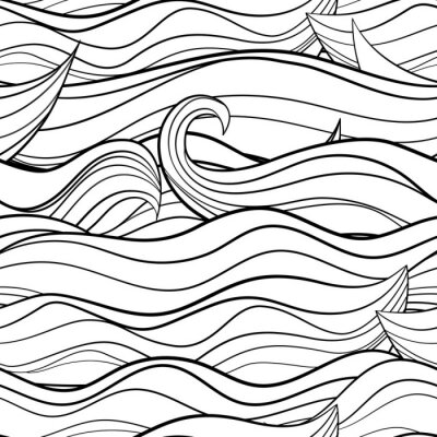 Tapete Black and white seamles pattern with oceanic waves.