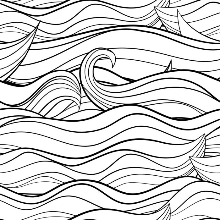 Tapete Black and white seamles pattern with oceanic waves.