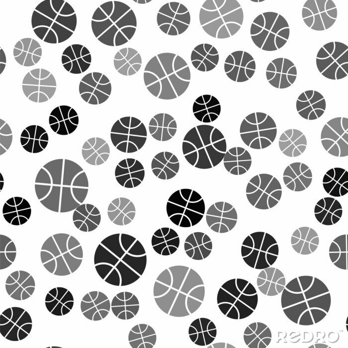 Tapete Black Basketball ball icon isolated seamless pattern on white background. Sport symbol. Vector