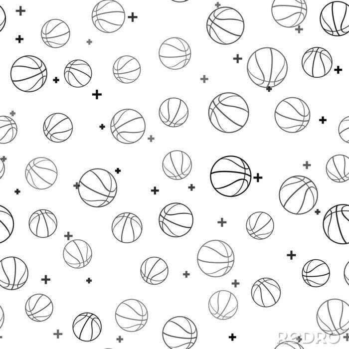 Tapete Black Basketball ball icon isolated seamless pattern on white background. Sport symbol. Vector Illustration