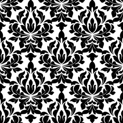 Tapete Black colored floral arabesque seamless pattern
