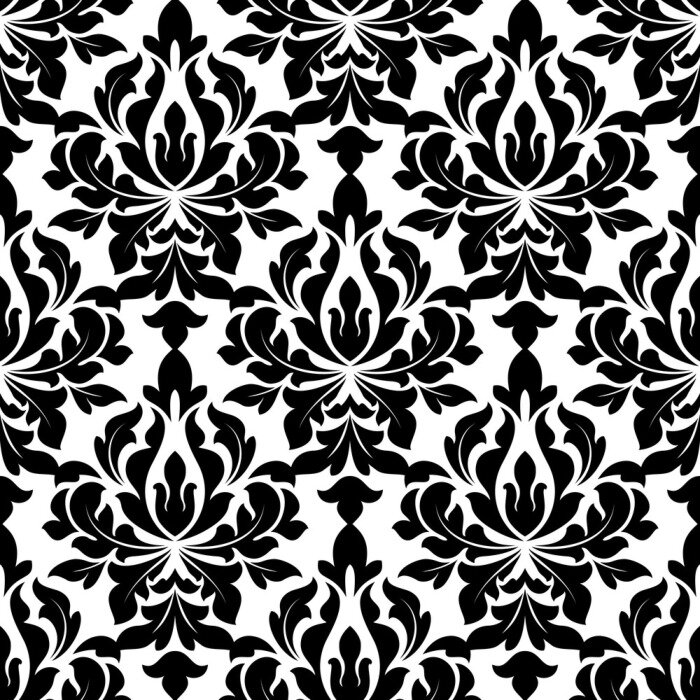 Tapete Black colored floral arabesque seamless pattern