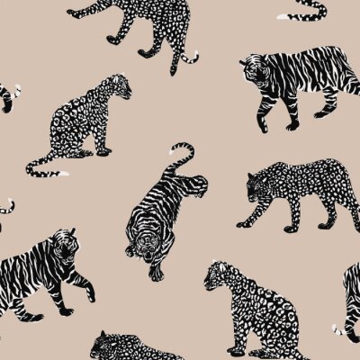 Tapete Black white animal seamless beige background