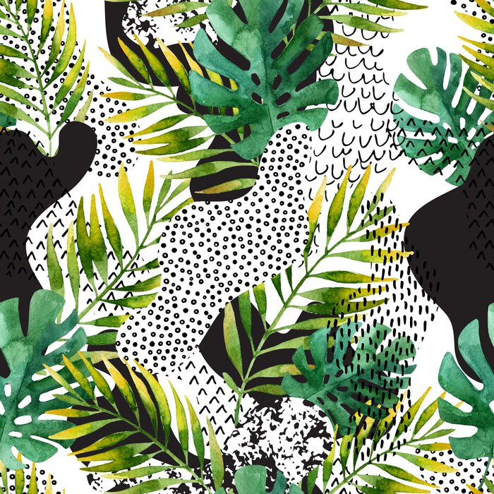 Tapete Blätter auf abstrakten Flecken