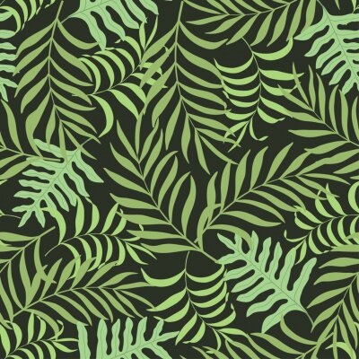 Tapete Blätter auf dunkelgrünem Hintergrund