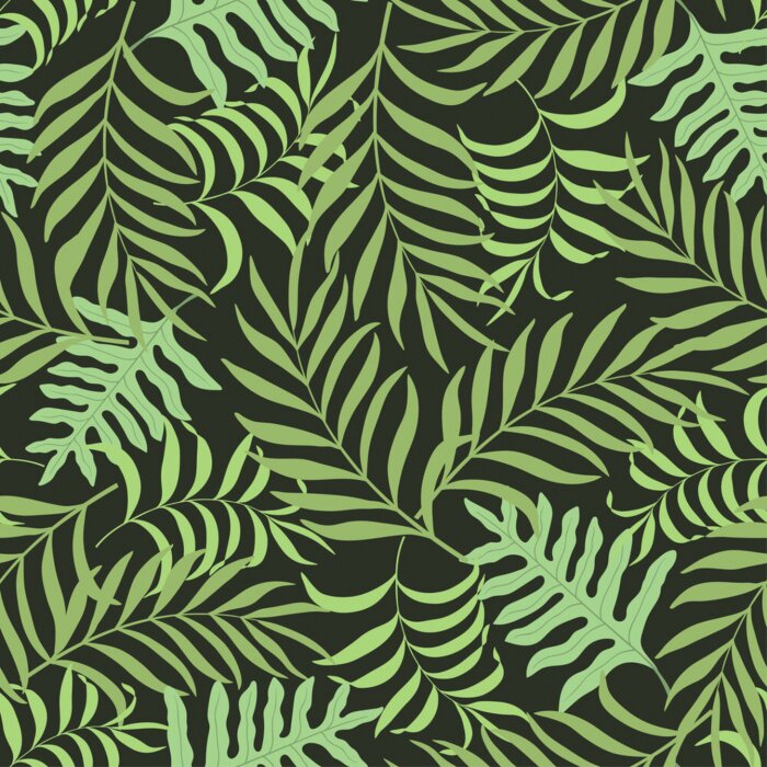 Tapete Blätter auf dunkelgrünem Hintergrund